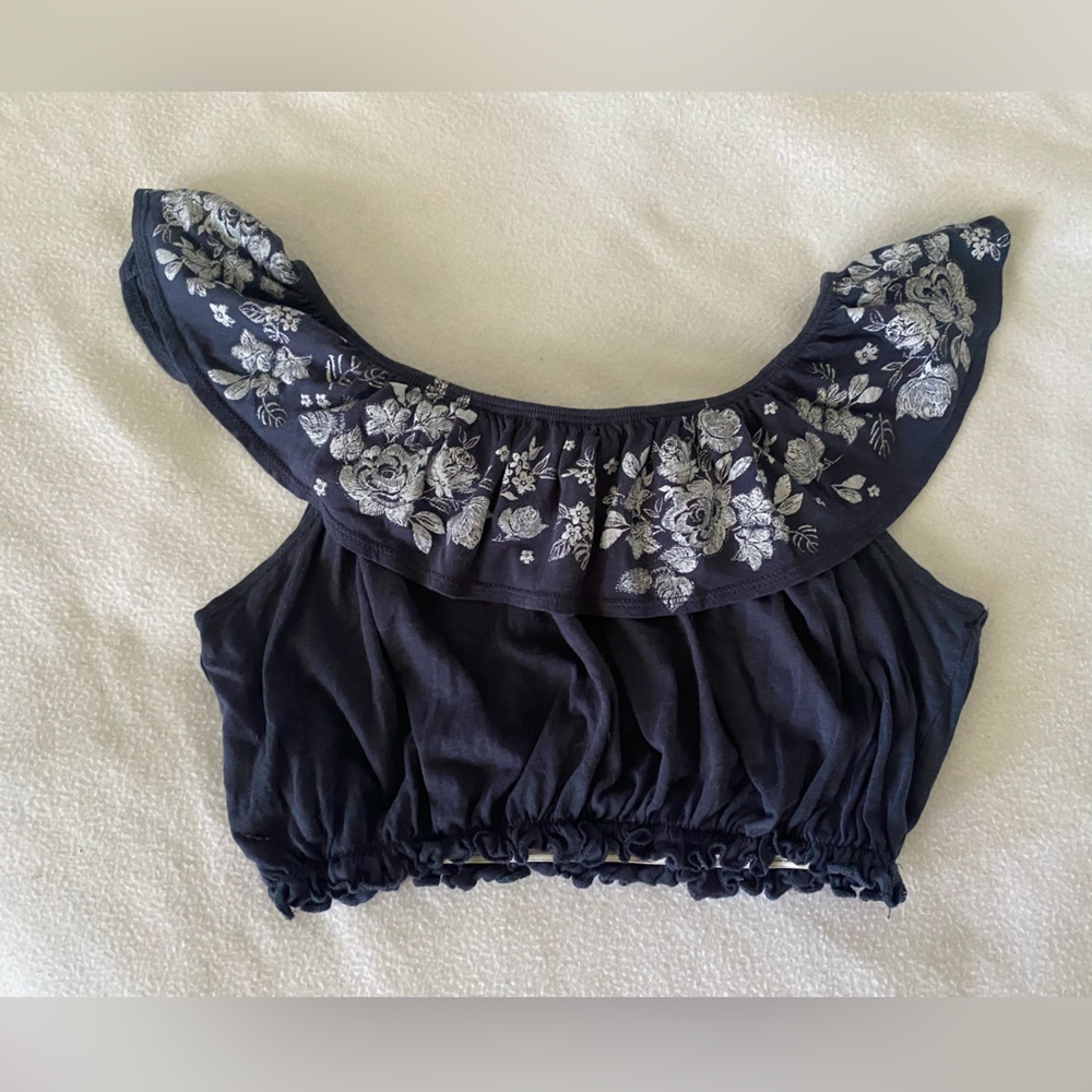 Garage Ruffle Off Shoulder Floral Crop Top